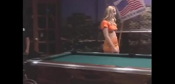  After playing billiards, muscular dude fucks superb blonde with big tits right on the table